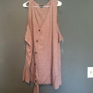 Lane Bryant Mauve and White Striped Tie-Front Tank